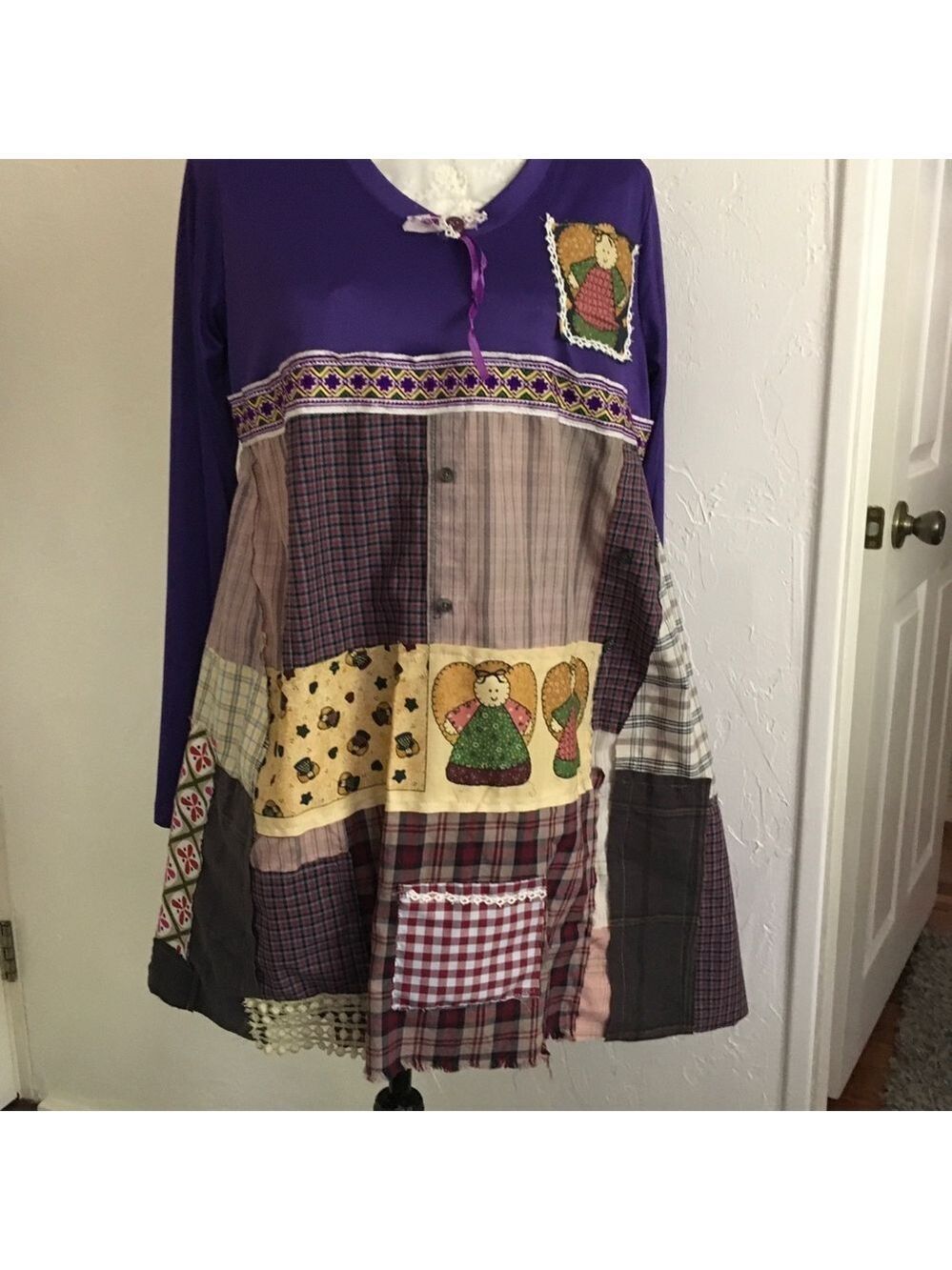 Handmade Upcycled Patchwork Tunic Dress Purple Large